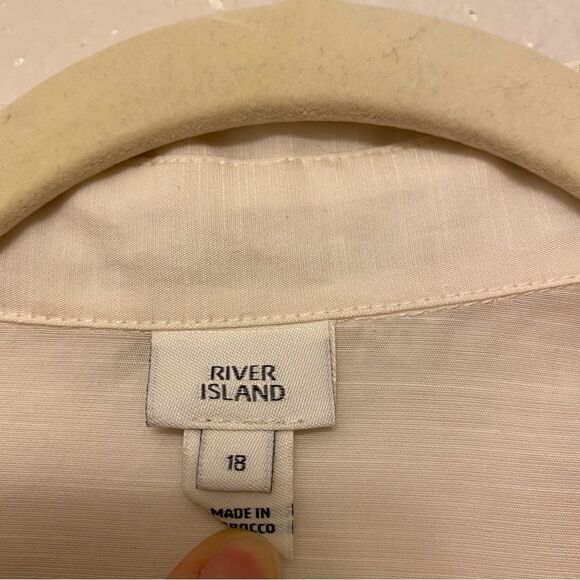 RIVER ISLAND ivory white LONG SLEEVE Silver button lyocell viscose shirt US 14 - Picture 4 of 11